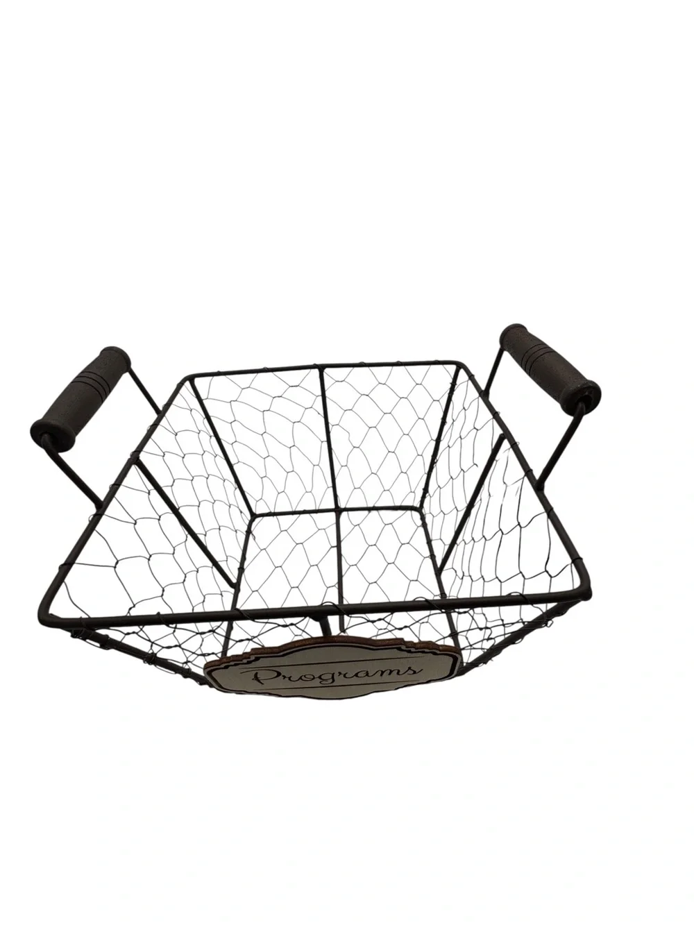 “Programs” Party Basket Smooth Wood Handles Finished Metal
